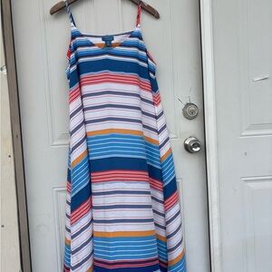 Summer Striped Maxi Slip Dress in Blue Multi